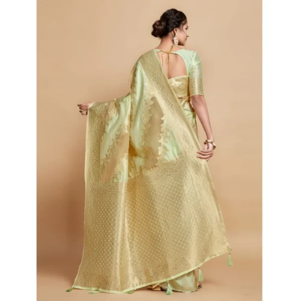 ?Women's Linen Printed Saree With Unstitched Blouse (Pista, 5-6 Mtrs) - Image 3