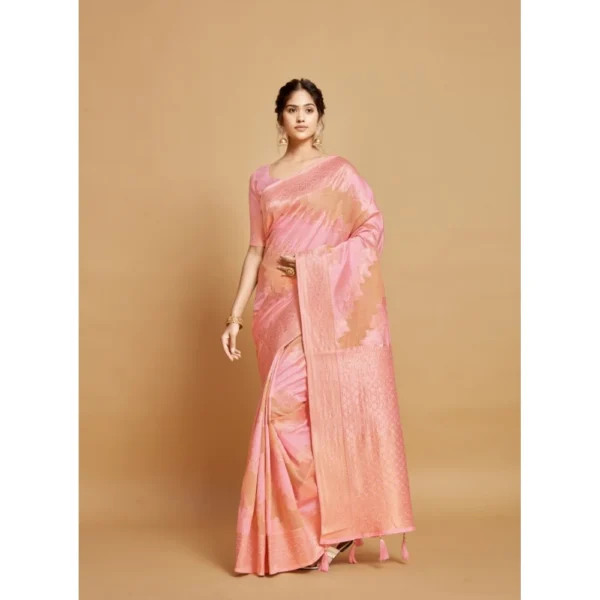 ?Women's Linen Printed Saree With Unstitched Blouse (Pink, 5-6 Mtrs) - Image 2