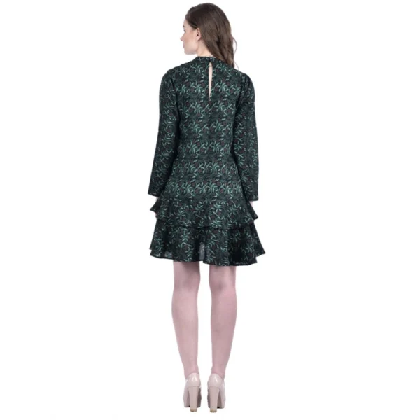 Generic Women's Cotton Blend Floral Full Sleeves Dress (Green) - Image 2
