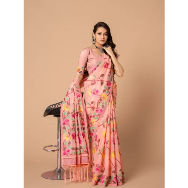 ?Women's Cotton Printed Saree With Unstitched Blouse (Pink, 5-6 Mtrs) - Image 4