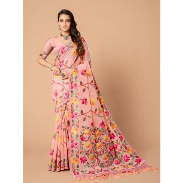 ?Women's Cotton Printed Saree With Unstitched Blouse (Pink, 5-6 Mtrs) - Image 2