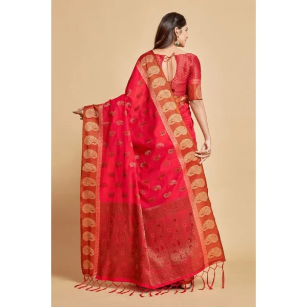 ?Women's Chanderi Cotton Printed Saree With Unstitched Blouse (Pink, 5-6 Mtrs) - Image 4