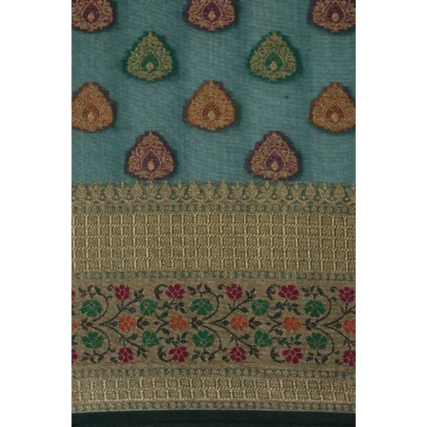?Women's Organza Printed Saree With Unstitched Blouse (Sea Green, 5-6 Mtrs) - Image 3
