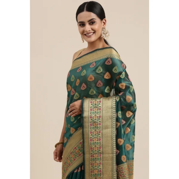 ?Women's Organza Printed Saree With Unstitched Blouse (Sea Green, 5-6 Mtrs) - Image 2