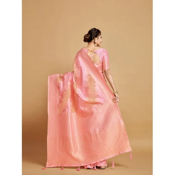 ?Women's Linen Printed Saree With Unstitched Blouse (Pink, 5-6 Mtrs) - Image 3