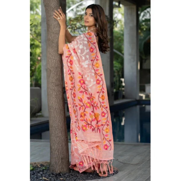 ?Women's Cotton Printed Saree With Unstitched Blouse (Peach, 5-6 Mtrs) - Image 2