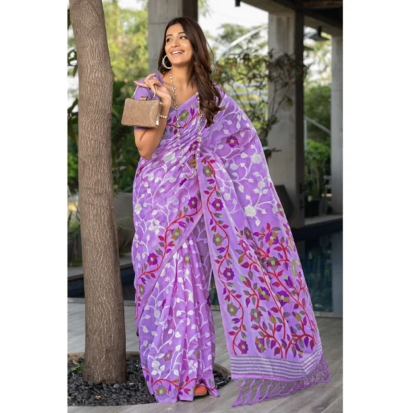 ?Women's Cotton Printed Saree With Unstitched Blouse (Lavender, 5-6 Mtrs) - Image 2