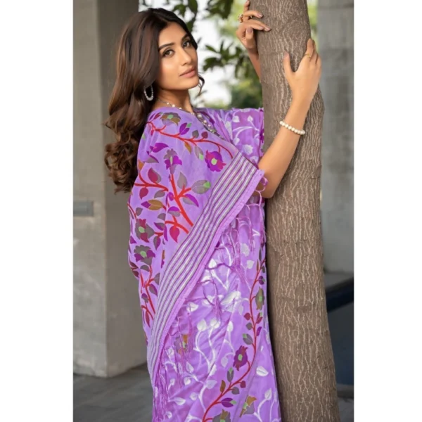 ?Women's Cotton Printed Saree With Unstitched Blouse (Lavender, 5-6 Mtrs) - Image 3