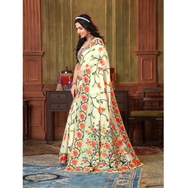 ?Women's Organza Printed Saree With Unstitched Blouse (White, 5-6 Mtrs) - Image 3