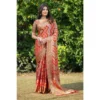 ?Women's Organza Printed Saree With Unstitched Blouse (Orange, 5-6 Mtrs)