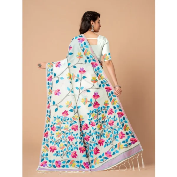 ?Women's Cotton Printed Saree With Unstitched Blouse (White, 5-6 Mtrs) - Image 5