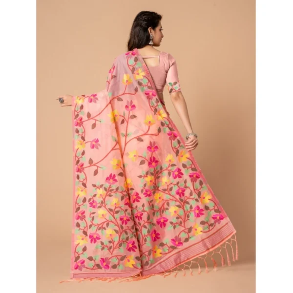 ?Women's Cotton Printed Saree With Unstitched Blouse (Pink, 5-6 Mtrs) - Image 3