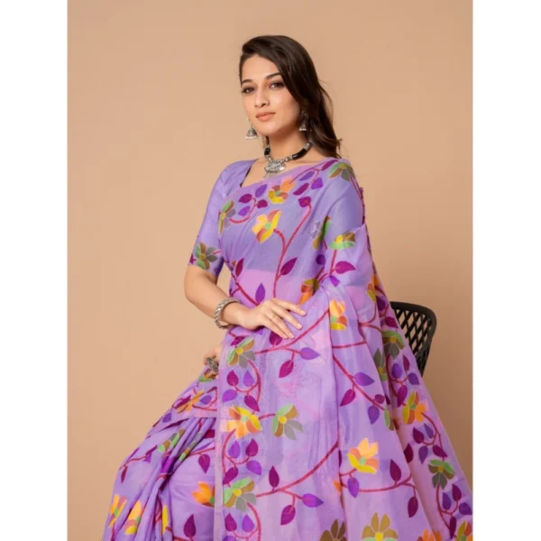 ?Women's Cotton Printed Saree With Unstitched Blouse (Lavender, 5-6 Mtrs) - Image 5