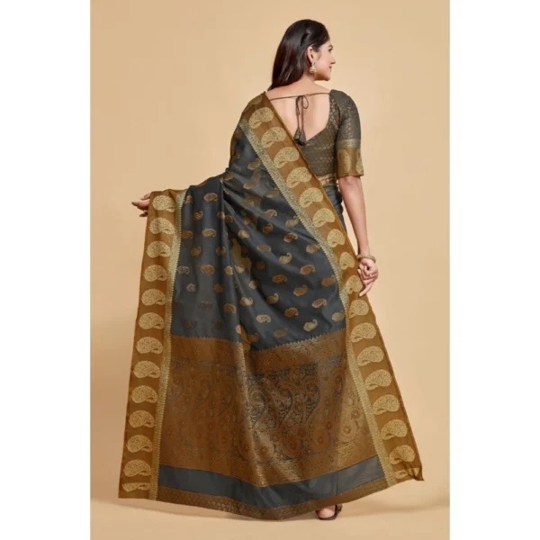 ?Women's Chanderi Cotton Printed Saree With Unstitched Blouse (Grey, 5-6 Mtrs) - Image 3