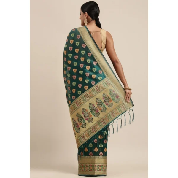 ?Women's Organza Printed Saree With Unstitched Blouse (Sea Green, 5-6 Mtrs) - Image 4