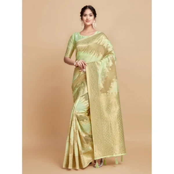 ?Women's Linen Printed Saree With Unstitched Blouse (Pista, 5-6 Mtrs) - Image 2
