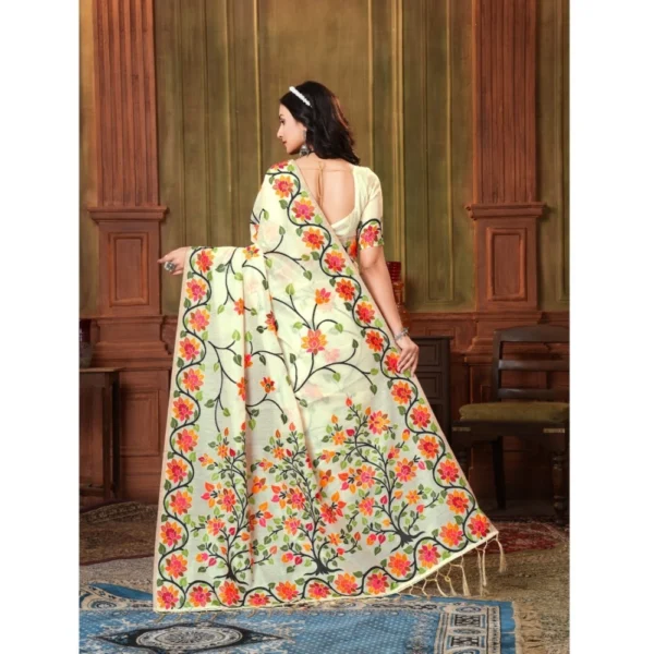 ?Women's Organza Printed Saree With Unstitched Blouse (White, 5-6 Mtrs) - Image 2