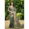 ?Women's Organza Printed Saree With Unstitched Blouse (Green, 5-6 Mtrs)
