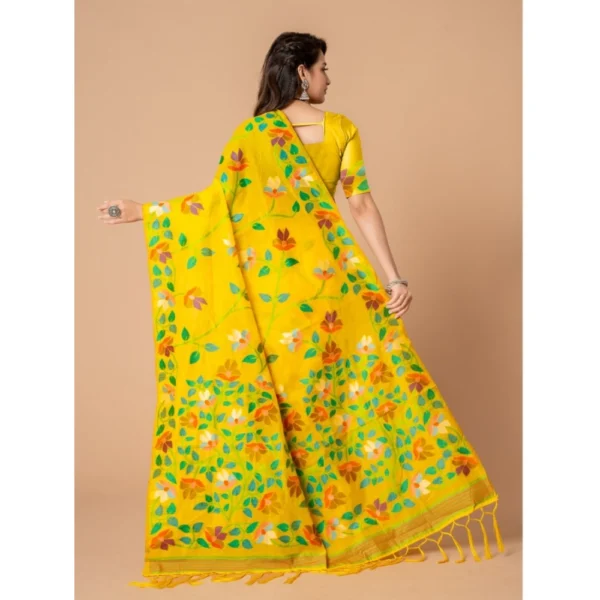 ?Women's Cotton Printed Saree With Unstitched Blouse (Yellow, 5-6 Mtrs) - Image 3