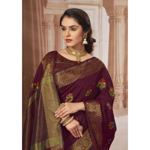 ?Women's Chanderi Cotton Printed Saree With Unstitched Blouse (Maroon, 5-6 Mtrs) - Image 2