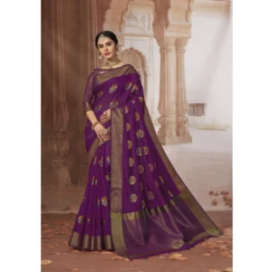 ?Women's Chanderi Cotton Printed Saree With Unstitched Blouse (Purple, 5-6 Mtrs)