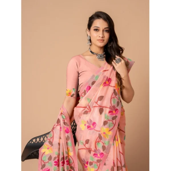 ?Women's Cotton Printed Saree With Unstitched Blouse (Pink, 5-6 Mtrs) - Image 5