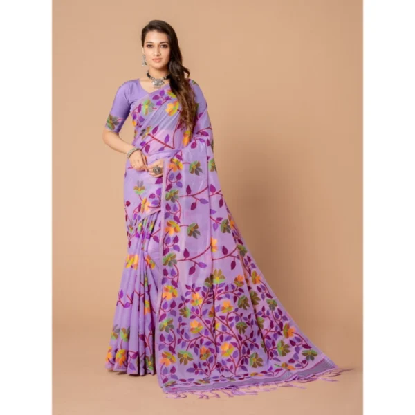 ?Women's Cotton Printed Saree With Unstitched Blouse (Lavender, 5-6 Mtrs) - Image 2