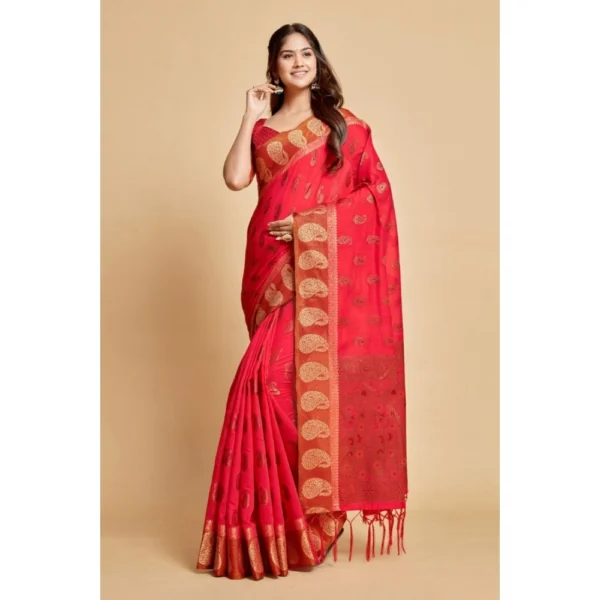 ?Women's Chanderi Cotton Printed Saree With Unstitched Blouse (Pink, 5-6 Mtrs) - Image 2