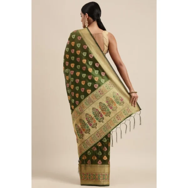 ?Women's Organza Printed Saree With Unstitched Blouse (Mahendi, 5-6 Mtrs) - Image 4
