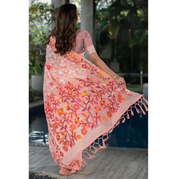?Women's Cotton Printed Saree With Unstitched Blouse (Peach, 5-6 Mtrs) - Image 3