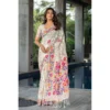 ?Women's Cotton Printed Saree With Unstitched Blouse (Off-White, 5-6 Mtrs)