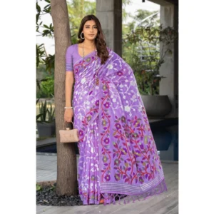 ?Women's Cotton Printed Saree With Unstitched Blouse (Lavender, 5-6 Mtrs)