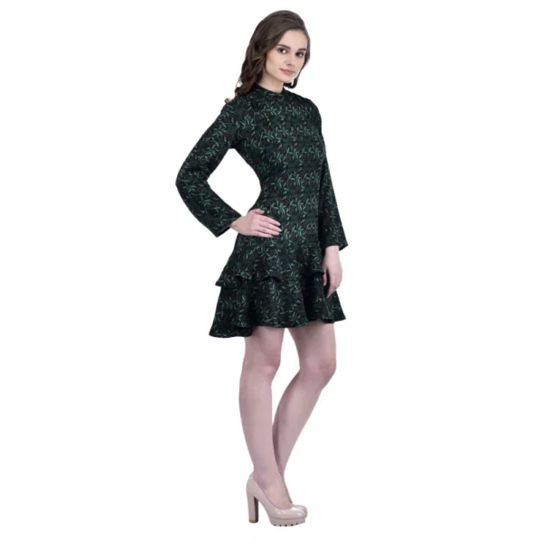 Generic Women's Cotton Blend Floral Full Sleeves Dress (Green) - Image 5