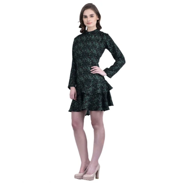 Generic Women's Cotton Blend Floral Full Sleeves Dress (Green) - Image 3