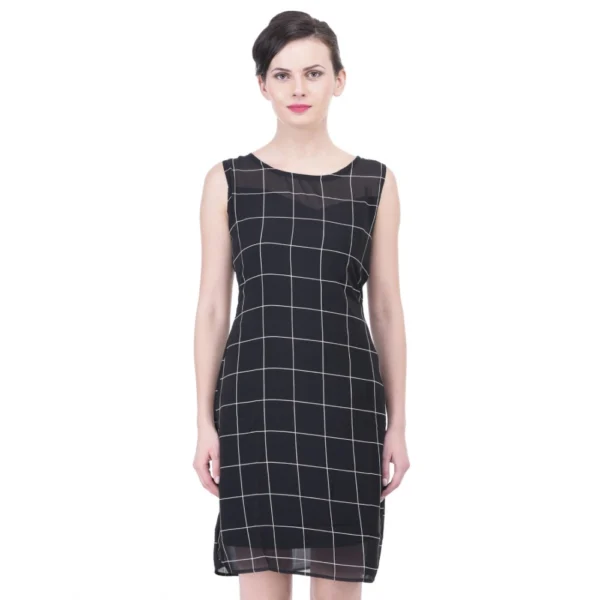Generic Women's Cotton Blend Checked Sleeveless Sheath Dress (Black) - Image 5