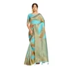 ?Women's Linen Printed Saree With Unstitched Blouse (Sky Blue, 5-6 Mtrs)