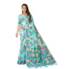 ?Women's Cotton Printed Saree With Unstitched Blouse (Sky Blue, 5-6 Mtrs)