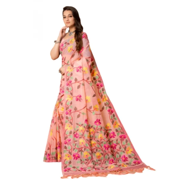 ?Women's Cotton Printed Saree With Unstitched Blouse (Pink, 5-6 Mtrs)