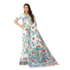 ?Women's Cotton Printed Saree With Unstitched Blouse (White, 5-6 Mtrs)