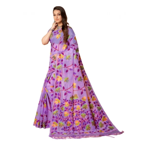 ?Women's Cotton Printed Saree With Unstitched Blouse (Lavender, 5-6 Mtrs)