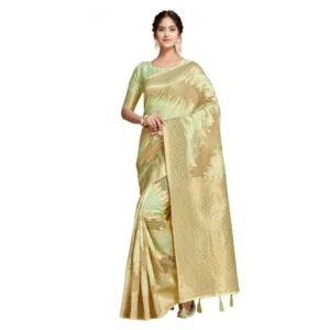 ?Women's Linen Printed Saree With Unstitched Blouse (Pista, 5-6 Mtrs)