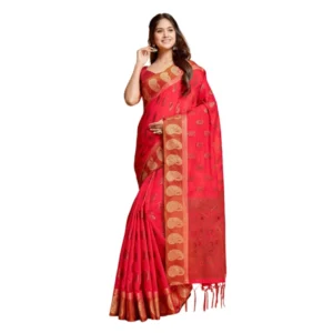 ?Women's Chanderi Cotton Printed Saree With Unstitched Blouse (Pink, 5-6 Mtrs)