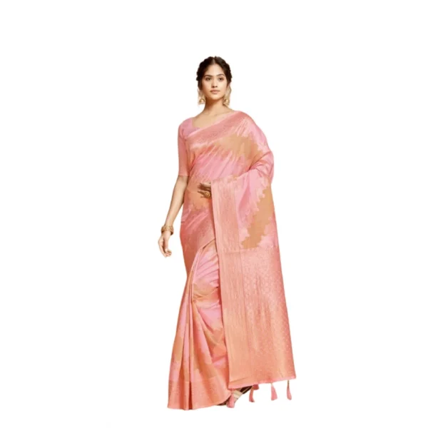 ?Women's Linen Printed Saree With Unstitched Blouse (Pink, 5-6 Mtrs)