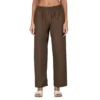 Women's Casual Cotton Cambric Solid Elastic Palazzo Trousers (Brown)