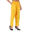 Women's Casual Cotton Cambric Solid Elastic Palazzo Trousers (Yellow)