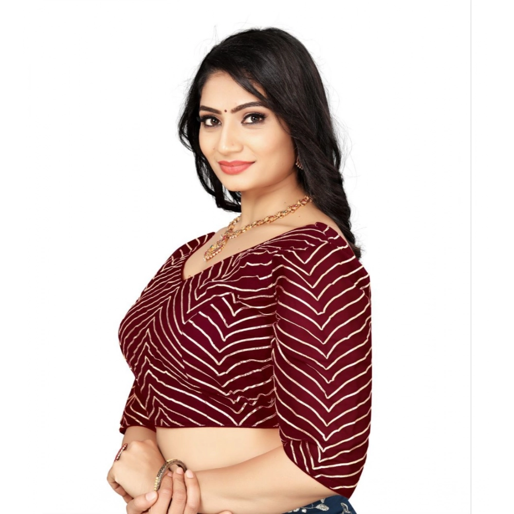 Women's Georgette Embroidery Readymade Blouse (Maroon, Size: Free Size) - Image 3
