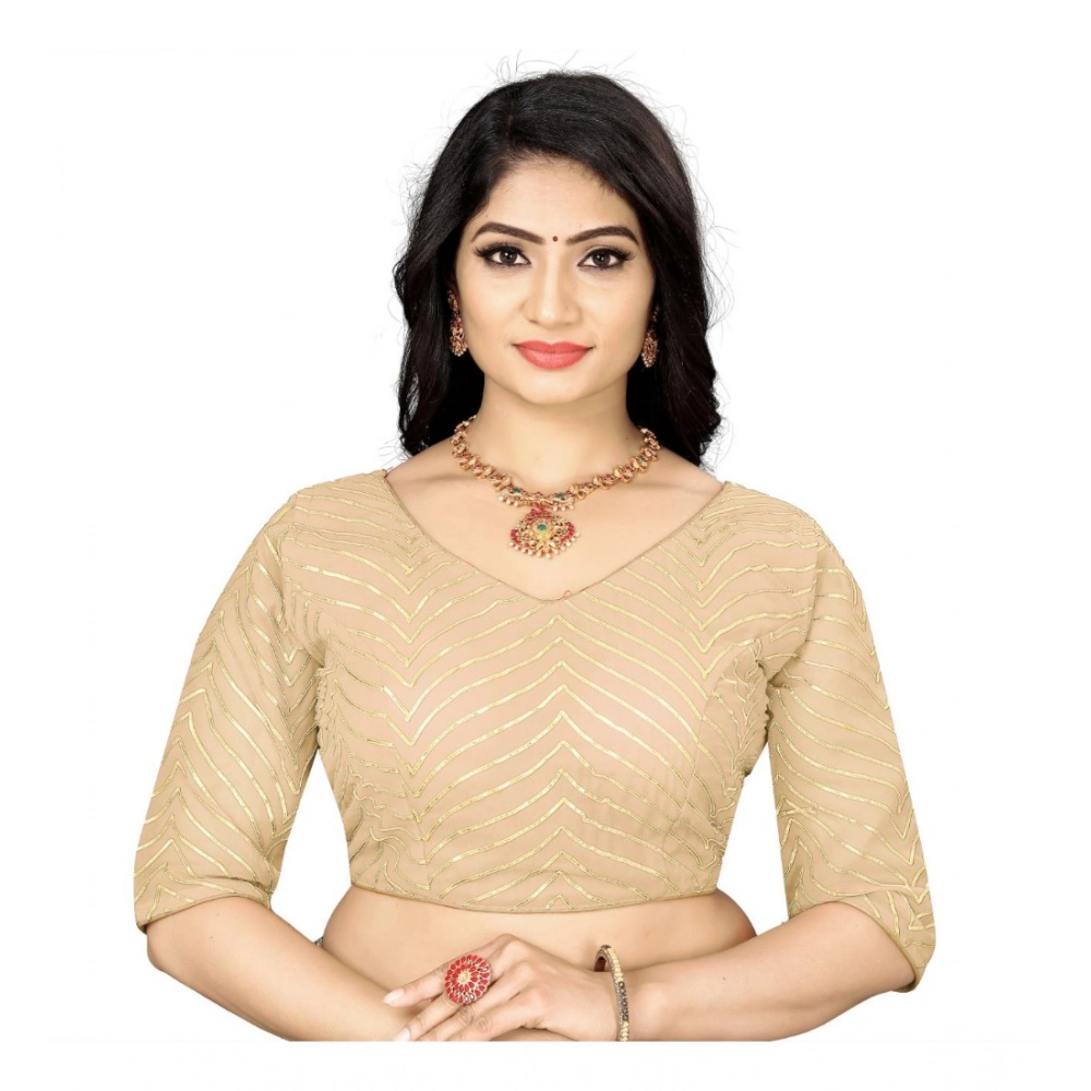 Women's Georgette Embroidery Readymade Blouse (Cream, Size: Free Size)