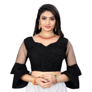 Women's Organza Embroidery Readymade Blouse (Black, Size: Free Size)