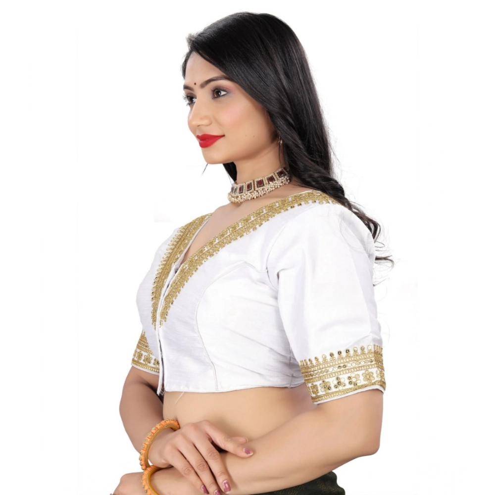 Women's Banglory Embroidery Readymade Blouse (White, Size: Free Size) - Image 3
