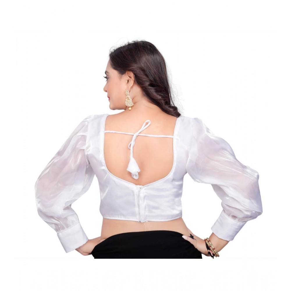 Women's?Organza Plain Readymade Blouse (White, Size: Free Size) - Image 4